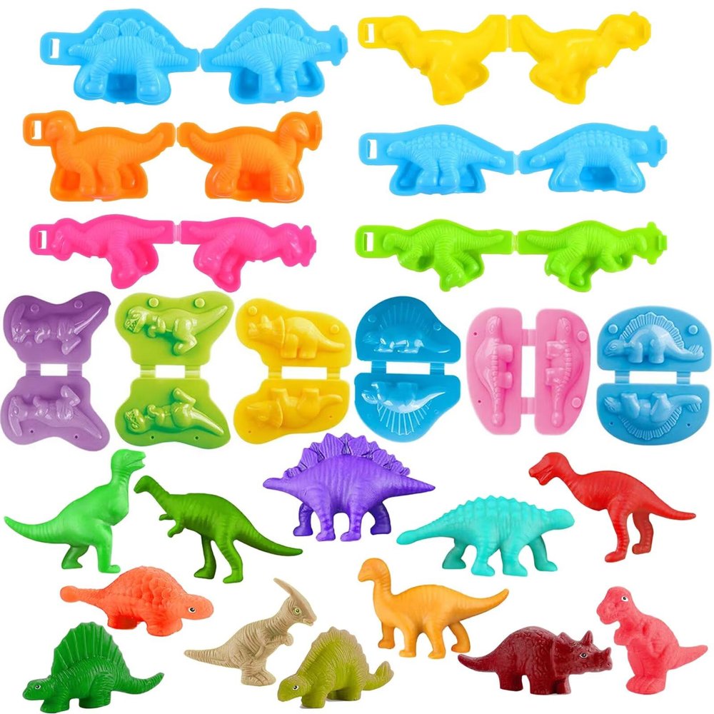 Yiklucg Unleash Creativity with 12 Unique Dino Molds Dough Toys Dough Accessories Set Whit 5 Bright Color Clays. Ideal as a Gift for Kids Aged 3-4-8 Years