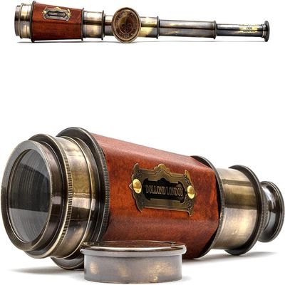 20 Inch Vintage Brass Telescope Powerful Hexagonal with 20x Clear Vision Lens, Antique Pirate Spyglass Telescope for Adults, for Nautical & Vintage Decor
