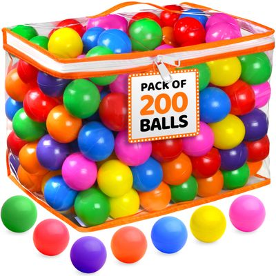 200 Ball Pit Balls for Toddlers with Storage Bag - 7 Bright Colors, Great Play Toys for Tents, Pools, and Party
