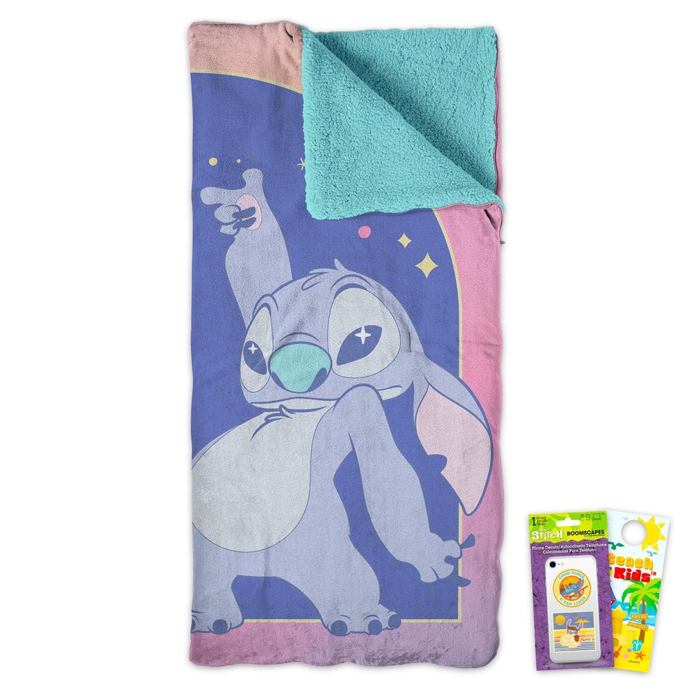 Lilo and Stitch Slumber Bag Set - Bundle of 27x56 Inches Stitch Sleeping Bag, Phone Decal, More | Disney Silk Touch Blanket for Girls, Boys