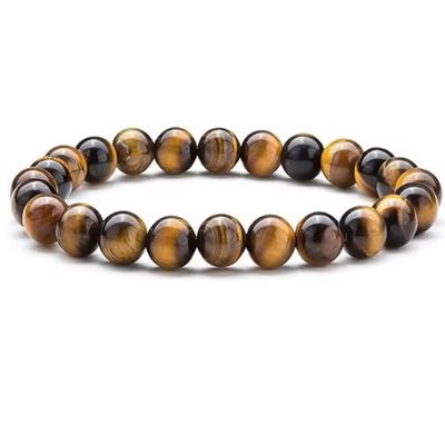 8mm Natural Stone Round Beads Bracelet Rose Quartz Chakra Elastic Bangle For Women Men ,Tiger Eye,18.5cm