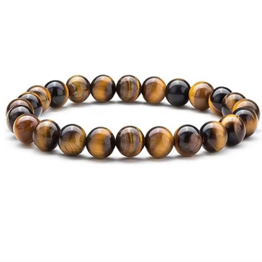 8mm Natural Stone Round Beads Bracelet Rose Quartz Chakra Elastic Bangle For Women Men ,Tiger Eye,18.5cm
