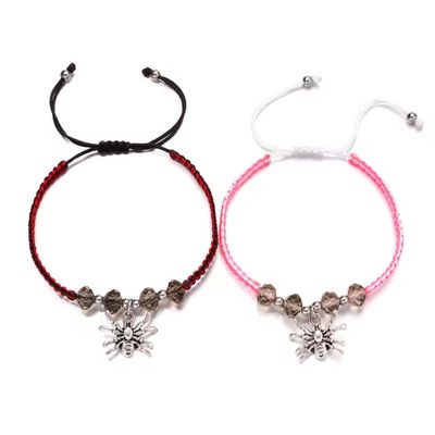 2 PCS Beads Bracelets For Women Men Handmade Braided Rope Couple Bracelet,Pink And Red,16-23cm
