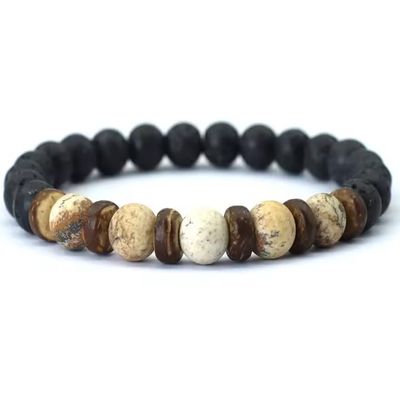 8mm Natural Wooden Bracelet For Men Volcanic Rock Braclet Gemstone Stretch Beaded Brazalete,fossil Stone,19cm