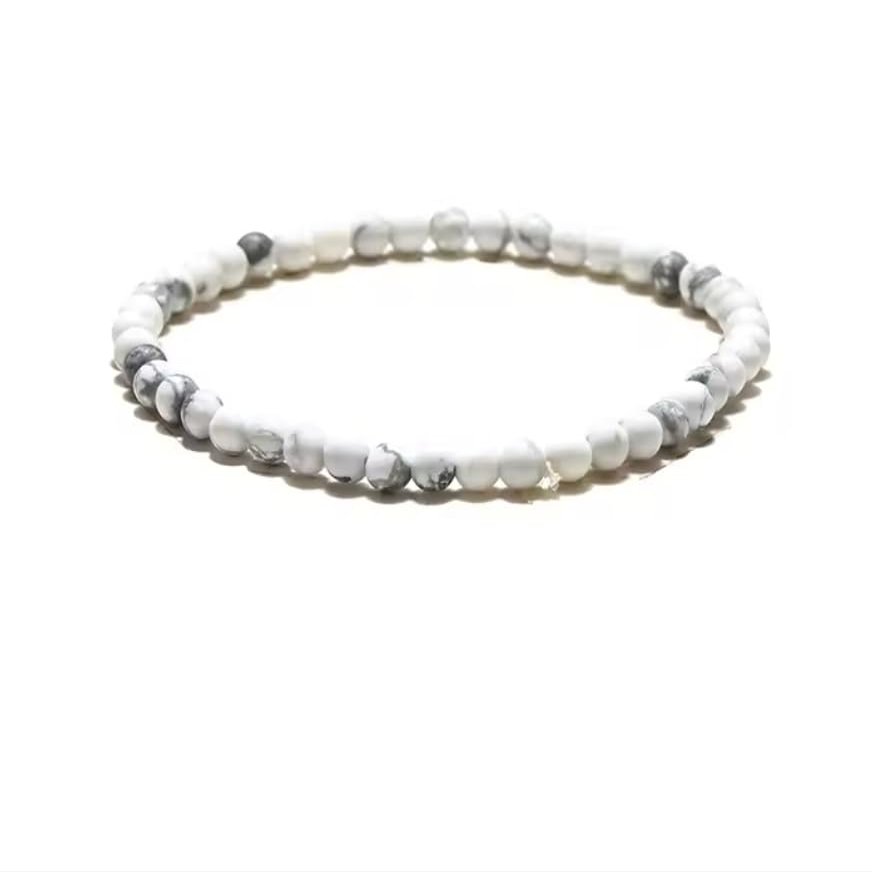 4mm Beads Strand Bracelet For Men Natural Tiger Eyes Obsidian Stone Yoga Accessories,White Howlite,19.5cm