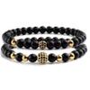 2pcs/set Bracelet Men 6mm Natural Black Matte Stone Micro-inlaid Zircon Ball Beaded Bracelets For Women Yoga,black,19cm view 3