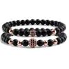 2pcs/set Bracelet Men 6mm Natural Black Matte Stone Micro-inlaid Zircon Ball Beaded Bracelets For Women Yoga,black,19cm view 4