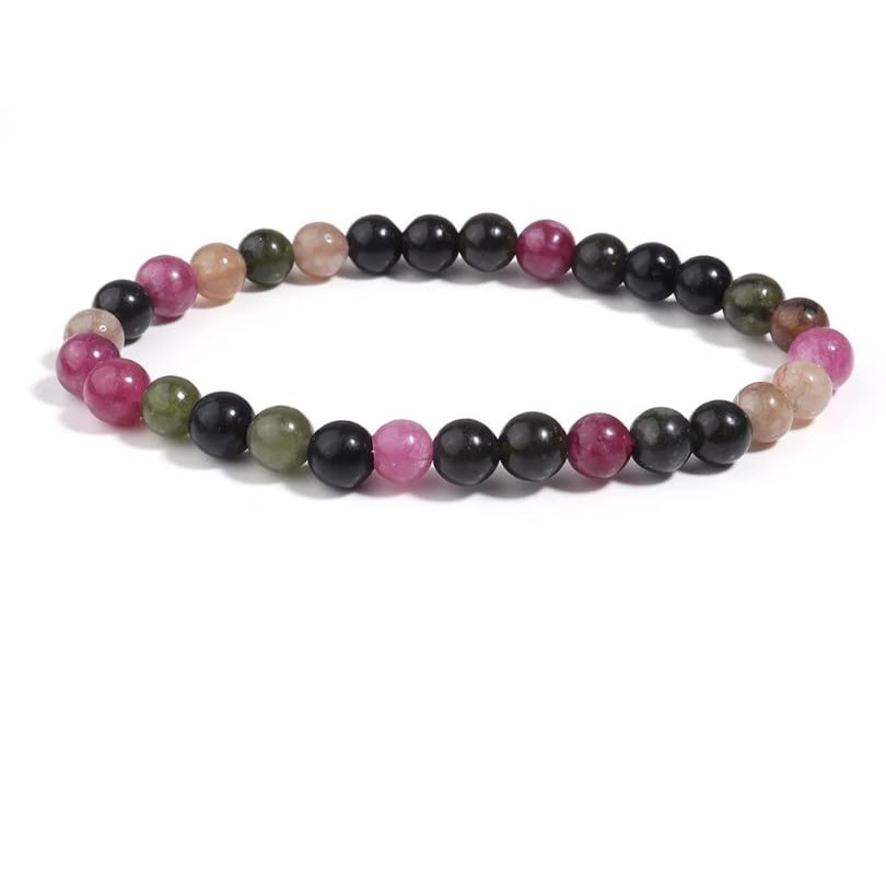 6/810mm Rainbow Tourmaline Bracelet Natural Mineral Stone Elastic Rope Bracelet,Rainbow Tourmaline 6mm,19cm