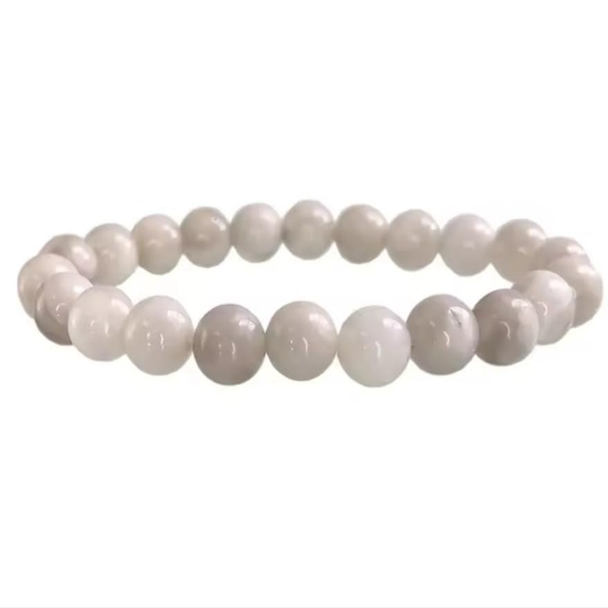 8mm Natural Stone Round Beads Bracelet Rose Quartz Chakra Elastic Bangle For Women Men ,White Agate,18.5cm