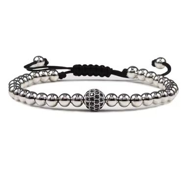 Handmade 5mm Beaded Ball Bracelets Hematite Gun Black Copper Beads Adjustable Men Weave Bracelet Bangles Women,silvery,18-27cm