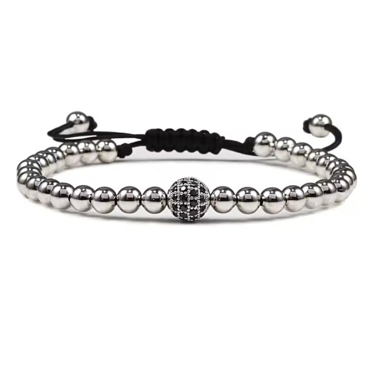 Handmade 5mm Beaded Ball Bracelets Hematite Gun Black Copper Beads Adjustable Men Weave Bracelet Bangles Women,silvery,18-27cm