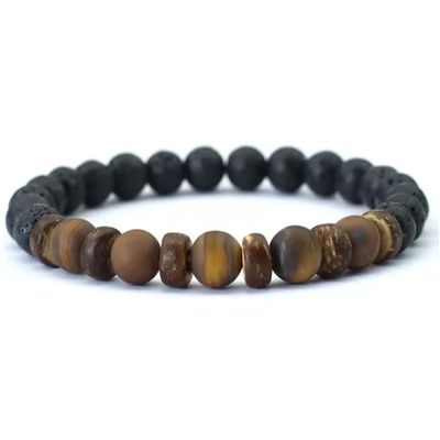8mm Natural Wooden Bracelet For Men Volcanic Rock Braclet Gemstone Stretch Beaded Brazalete,tiger Eyes Stone,19cm