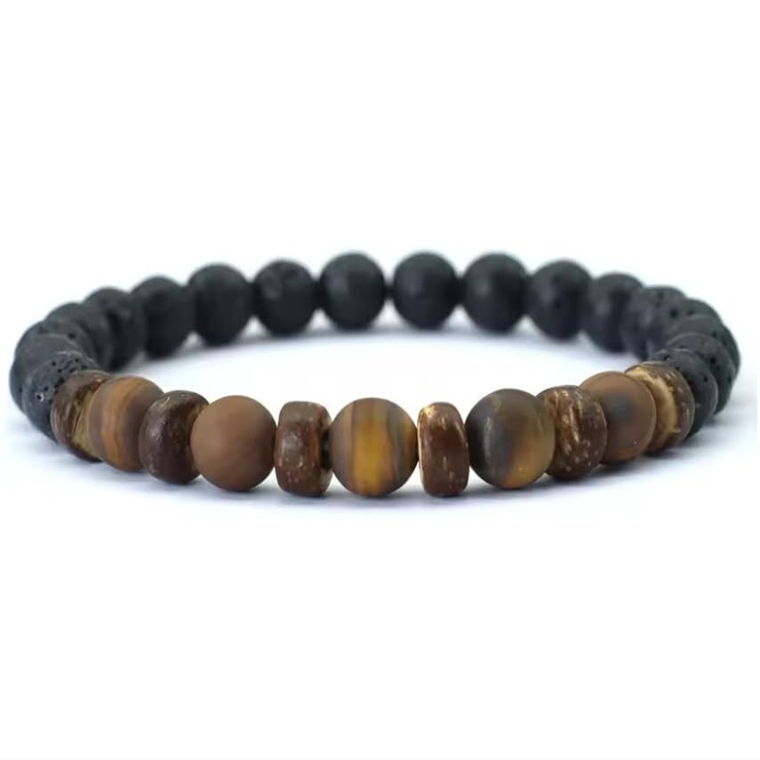 8mm Natural Wooden Bracelet For Men Volcanic Rock Braclet Gemstone Stretch Beaded Brazalete,tiger Eyes Stone,19cm