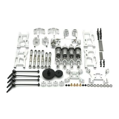 Front/R Suspension Arms Steering Block Steering Linkage Shock Tower Shock Absorber for WLtoys 1:12 124019 1:14 144010 02 144001(Silver)