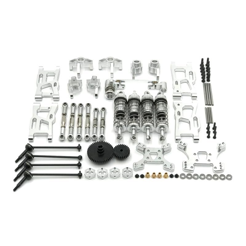 Front/R Suspension Arms Steering Block Steering Linkage Shock Tower Shock Absorber for WLtoys 1:12 124019 1:14 144010 02 144001(Silver)
