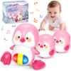 Baby Toys 6-12 Months, Musical Penguins Crawling Infant Toys, Early Learning Toy for Tummy Time with Light & Sound, Birthday Gifts for Babies Newborn Boys Girls 6 7 8 9 10 11 Months 1 Year Old - Pink view 1
