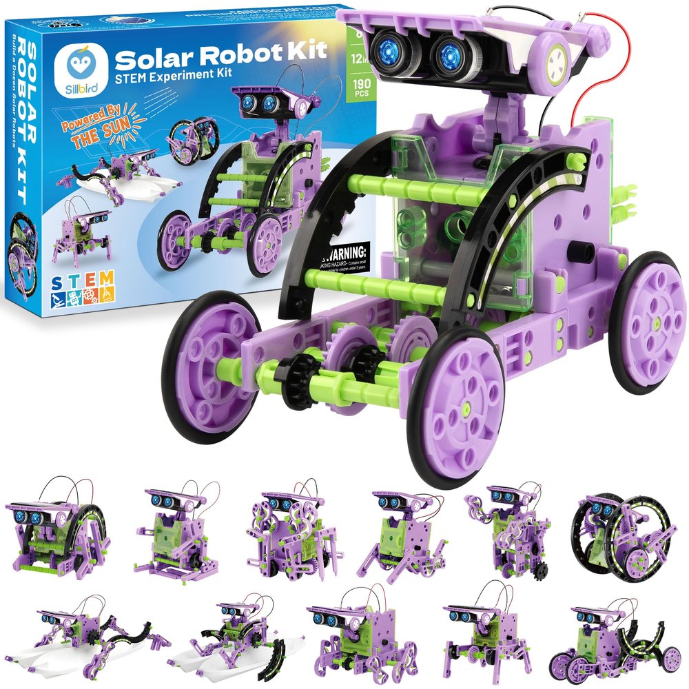 Sillbird Solar Building Robot Kit STEM Gift for Boys Aged 8-14, 12-in-1 DIY Science Educational Toys for Kids Birthday, Solar Powered Robotic Set with 190 Pieces