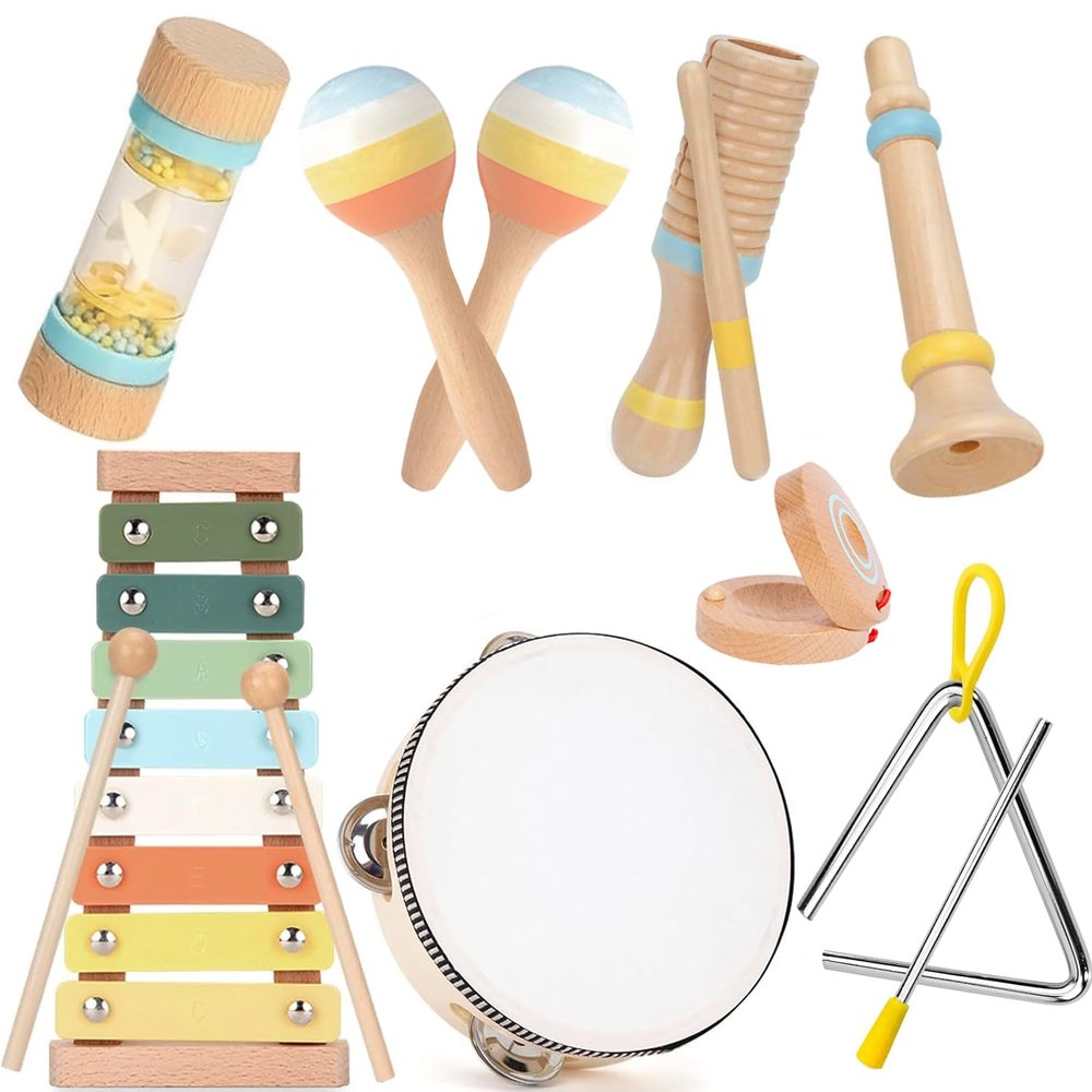 Baby Musical Instruments for Toddlers 1-3, 12PCS Montessori Musical Toy Set with Xylophone, Drum, Maracas...Perfect Toy Gift for 1-3 Year Old Boy Girl