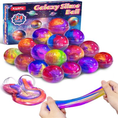 24 Pack Galaxy Slime Party Favors, Non-Sticky, Stress Relief Treasure Box Toys for Classroom Prizes, Valentines Day Student Gifts Goodie Bags Stuffers for Kids Boys Girls 4-8, 8-12