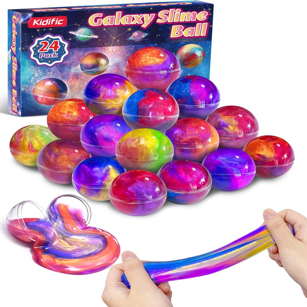 24 Pack Galaxy Slime Party Favors, Non-Sticky, Stress Relief Treasure Box Toys for Classroom Prizes, Valentines Day Student Gifts Goodie Bags Stuffers for Kids Boys Girls 4-8, 8-12