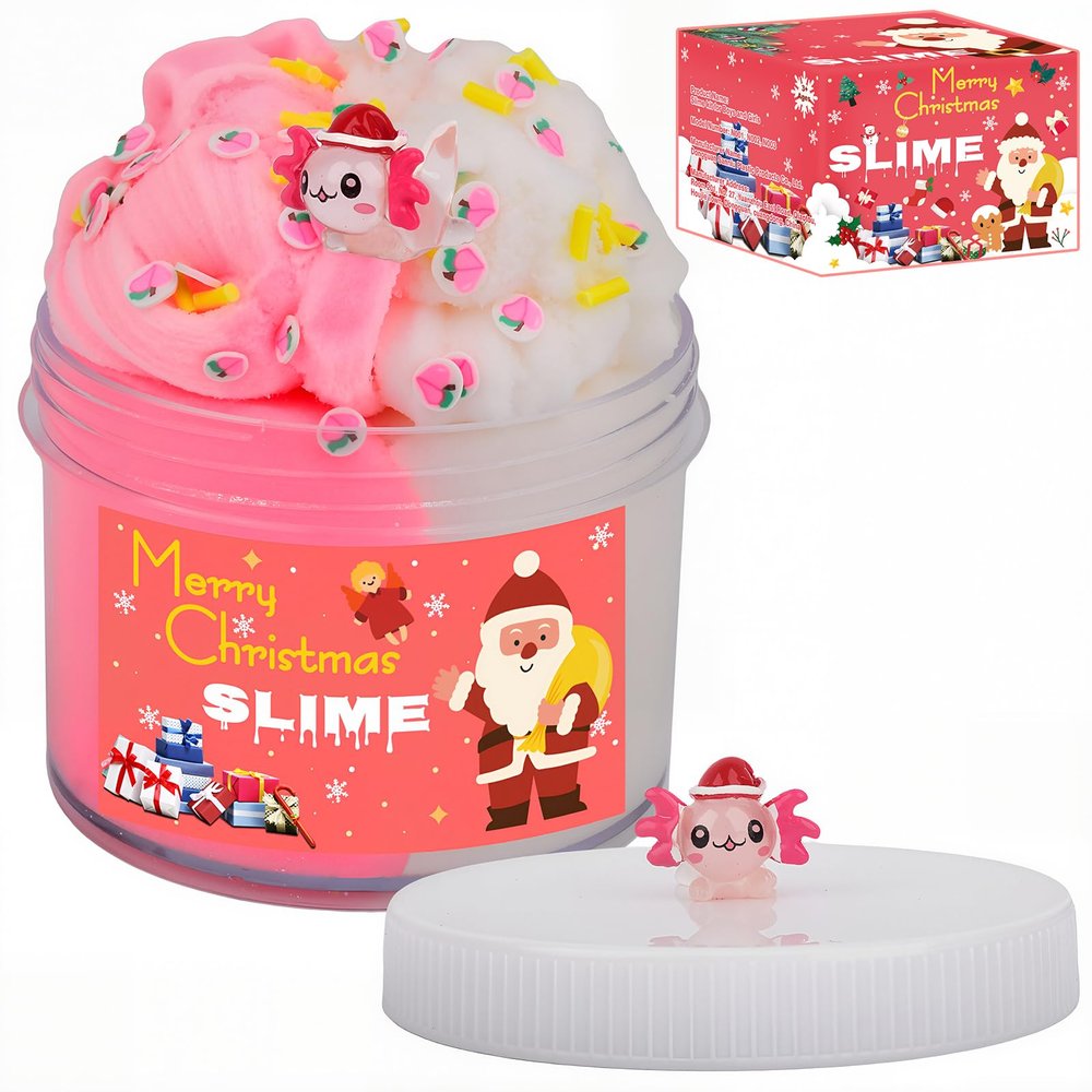 Christmas Cloud Slime,Glowing Axolotl,Peach Add Ins Charms and Non-Sticky, Stress Relief Scented Toy,DIY Slime Party Favor,Christmas Stocking Stuffers for Kids (7oz 200ML)
