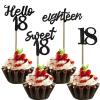 12 Pcs 18th Birthday Cupcake Toppers Black Glitter Sweet 18 Cupcake Picks for Cheers to 18 Years Birthday Party Cupcake Decorations Supplies view 1