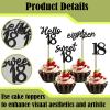 12 Pcs 18th Birthday Cupcake Toppers Black Glitter Sweet 18 Cupcake Picks for Cheers to 18 Years Birthday Party Cupcake Decorations Supplies view 3