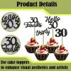 12 Pcs Happy 30th Birthday Cupcake Toppers Glitter Thirty Cupcake Picks Black 30 Fabulous Cake Decorations for Men Women 30th Birthday Party Supplies view 3
