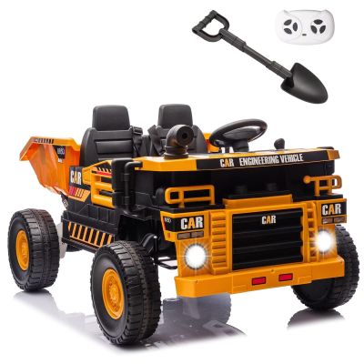 12V XL Ride on Dump Truck with Electric Dump Bed, Kids Electric Car with Remote Control and Shovel, 2 Seater Ride on Cars with Bluetooth, Music Player, Soft Start for Boys & Girls Ages 3+
