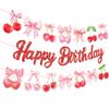 3Pcs Pink Cherry Happy Birthday Banners Cherry Theme Banner Bow Birthday Party Banner Sign for Summer fruit Baby Shower Partys Supplies view 1