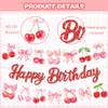 3Pcs Pink Cherry Happy Birthday Banners Cherry Theme Banner Bow Birthday Party Banner Sign for Summer fruit Baby Shower Partys Supplies view 2
