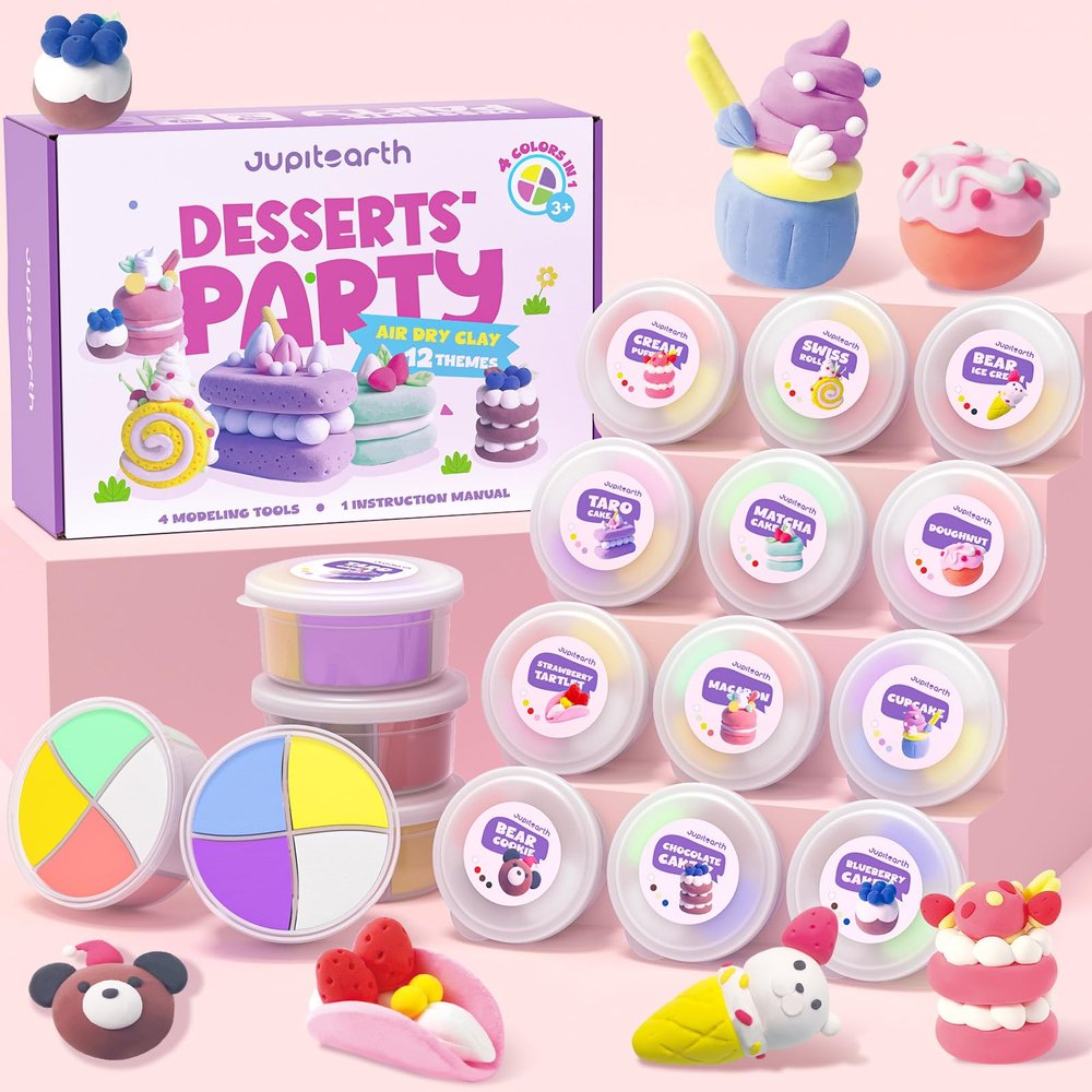 Air Dry Clay for Kids,12 Desserts Theme Party Foam Clay,Ultra Light Modeling Clay Kit, DIY Art and Home Party Favors for Boys & Girls (Dessert)