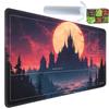 Yuxcfhjfe for MTG/TCG Playmat with Zones, 24 x 14 inches Trading Card Playmat with A Storage Bag and 6 Dice, Non-Lip Rubber Bottom Game Desk Mat, Castle Under The Blood Moon view 1