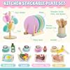 GAGAKU Kids Wooden Play Dishes Set -27Pcs Montessori Play Kitchen Accessories Plates and Bowls Set, Storage Stand & Play Food, Pretend Cooking Toys for Ages 3-5, Educational Gift for Toddler view 2