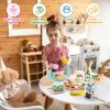GAGAKU Kids Wooden Play Dishes Set -27Pcs Montessori Play Kitchen Accessories Plates and Bowls Set, Storage Stand & Play Food, Pretend Cooking Toys for Ages 3-5, Educational Gift for Toddler view 4