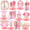 Pickmesh 12 Pcs Pink Baby Shower Decorations Honeycomb Centerpieces for Girls Floral It's a Girl Gender Reveal Table Centerpiece Party Supplies Baby Girl Pregnancy Announcement Table Topper view 1