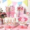 Pickmesh 12 Pcs Pink Baby Shower Decorations Honeycomb Centerpieces for Girls Floral It's a Girl Gender Reveal Table Centerpiece Party Supplies Baby Girl Pregnancy Announcement Table Topper view 3
