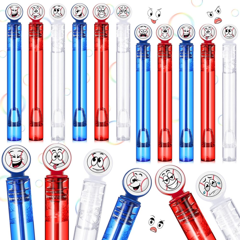 Hollowfly 24 Pcs Mini Baseball Bubble Wands Baseball Party Favors for Kids, Birthday Bubble Wand Bulk for Summer Outdoor Classroom Supplies, Goodie Bag Fillers