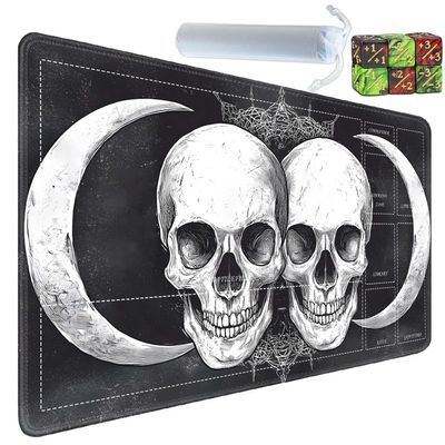 Yuxcfhjfe for MTG/TCG Playmat with Zones, 24 x 14 inches Trading Card Playmat with A Storage Bag and 6 Dice, Non-Lip Rubber Bottom Game Desk Mat, Skeleton in The Moonlight