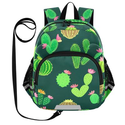 Blooming Cactus Plant DarkGreen Toddler Harness Backpack for Boys Girls 3-6 Years Kids Backpack with Anti Lost Safety Leash Child Leash Backpack for Travel Walking Preschool