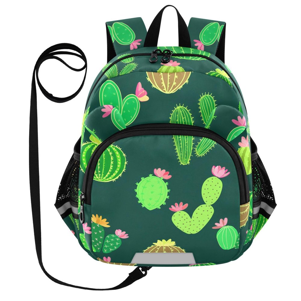 Blooming Cactus Plant DarkGreen Toddler Harness Backpack for Boys Girls 3-6 Years Kids Backpack with Anti Lost Safety Leash Child Leash Backpack for Travel Walking Preschool