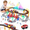 2 in 1 DIY Tracks Electric Train Set Toy for Kids Ages 4-8, Train Tracks Set & Car Tracks, Lights up Bridge and Sound Train, Road Sign Accessories Playset Toys for Boys Birthday Gifts 3 4 5 6 7 8+ view 1