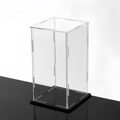 Clear Acrylic Box with Black Base, 10x35x10cm/4x14x4in, Self-Assembly Display Case Storage Showcase for Collectibles Figurine and Memorabilia