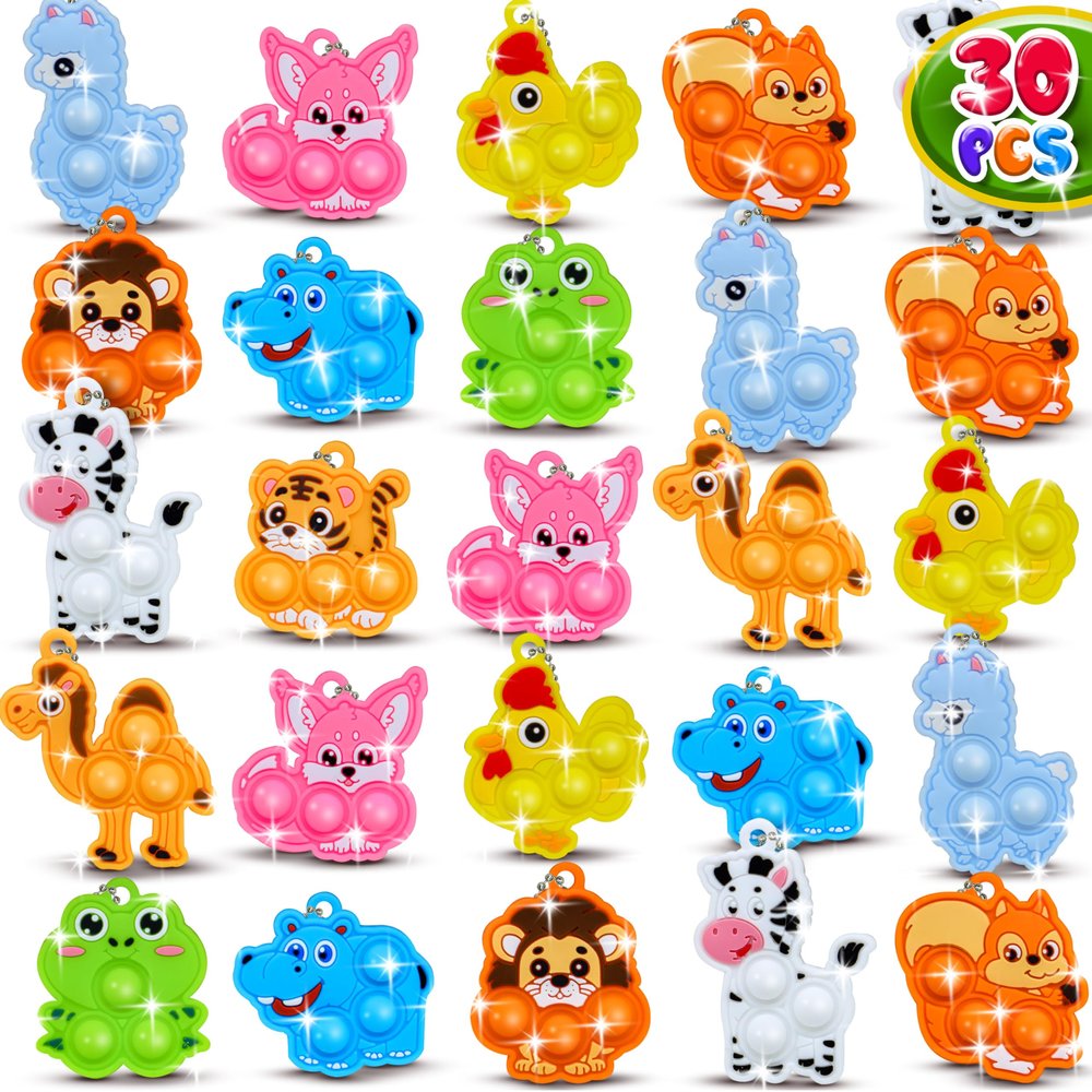 30pcs Animal Mini Pop it Keychain, Valentine's Day Gifts for Kids, Party Favors, Goodie Bag Stuffers, Stocking Stuffers Kid, Prize Box Toys for Kids Classroom Gifts, Sensory Fidget Toys for Kid