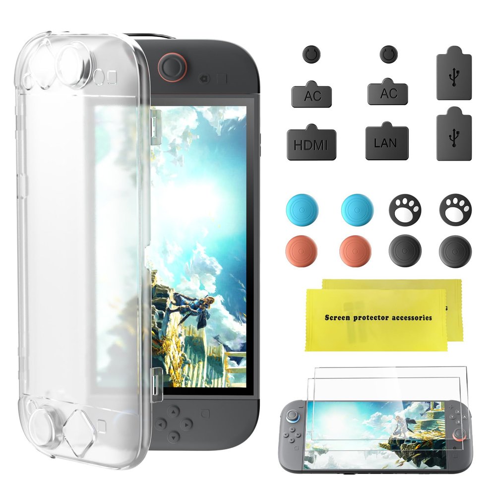 Protective Case Set with Nintend0 Switch 2,DUXICEPIN Slim Full Body Cover for Nintend0 Switch 2 with 2 Screen Protectors,Blue Light Filter,Waterproof,Anti-Fingerprint,Includes Dust Plugs,Thumb Grips