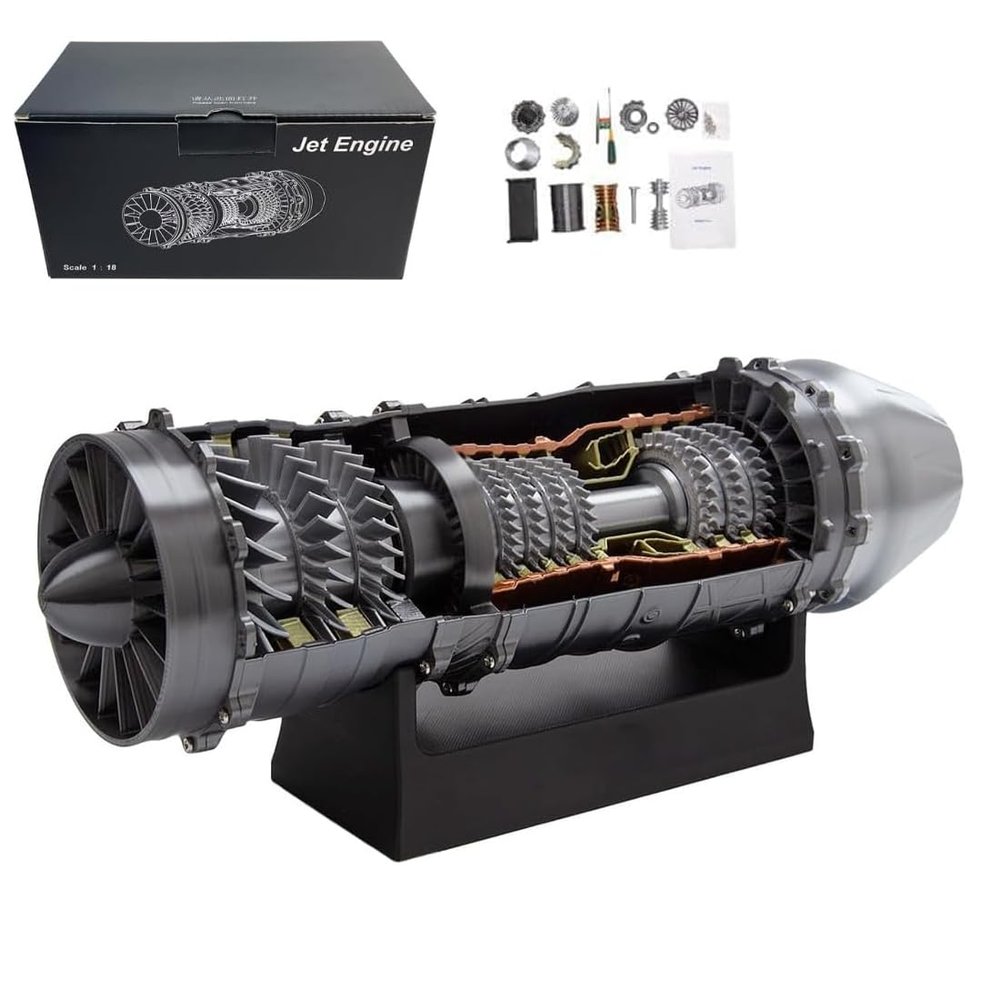 HOENTECH WS-15 Turbofan Engine Kit That Runs, 1/18 Aircraft Turbofan Engine Model, 3D Printed Assembly Simulation Turbine Toy Physics Experiment Set for Adults