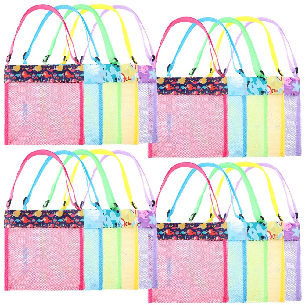 Boao 20 Packs Mesh Beach Bag Sand Toy 9.5 x 9 Inch Seashell Collecting Bag Outdoor Swimming Beach Accessories Gift for Boys and Girls (Bright,Cartoon Pattern)