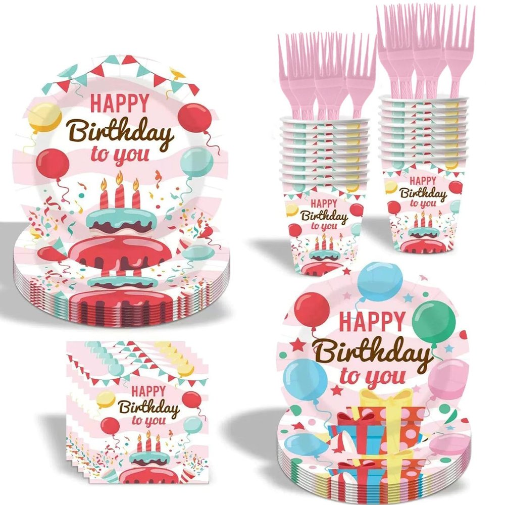 100 Pcs Birthday Party Plates Napkins Forks Supplies Happy Birthday Tableware Set Disposable Paper Plates Napkins Forks for Kids Birthday Baby Shower, Serves 20