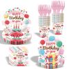 100 Pcs Birthday Party Plates Napkins Forks Supplies Happy Birthday Tableware Set Disposable Paper Plates Napkins Forks for Kids Birthday Baby Shower, Serves 20 view 1