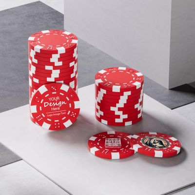 50 Custom Clay Poker Chips for 8 Colors, Imprinted in Full Color with Your Logo, Image or Text, 40mm Heavy 11.5 Grams, Customized Drink Tokens for Business Card, Golf Club, Party, Wedding (Red)